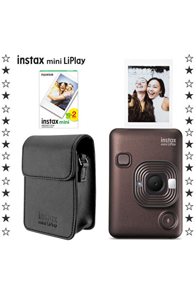Fujifilm Instax mini LiPlay Hybrid Deep Bronze Fotoğraf Makinesi 20'li Film ve Deri Kılıf Hediye Seti