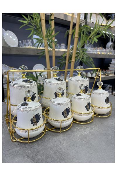 ACAR Luxury 7-Piece Dark Blue Crystal Stone Porcelain Spice Set