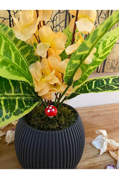 La bella bazar 40CM Saksılı Yapay Çiçek Dekoratif Masa Balkon Çiçeği Doğal Taş Yosunlu Masa Üstü Dekorasyon 40CM