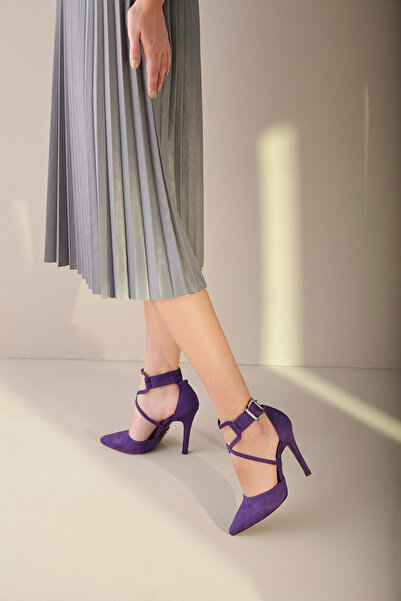 AYAKKABI PRENSİ Pansy Stiletto Purple Suet 10 Cm Stiletto Femei, Tocuri Înalte