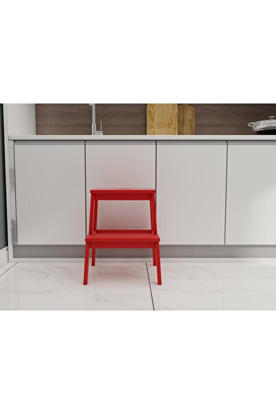 FASTWOOD Basamaklı Ahşap Tabure Kırmızı Renk