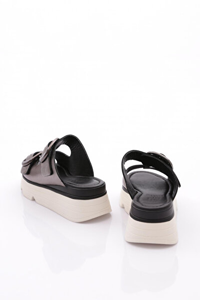 DGN Kadın Kalın Taban Terlik Platin Hakiki Deri 499363873993