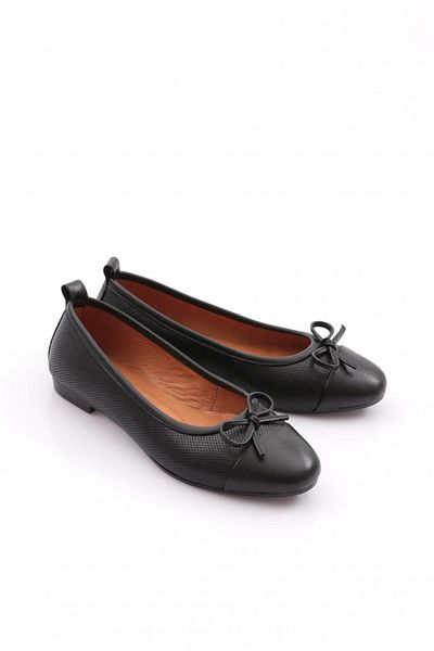 DGN Women's Bow Detailed Ballerinas Black Genuine Leather 251371010