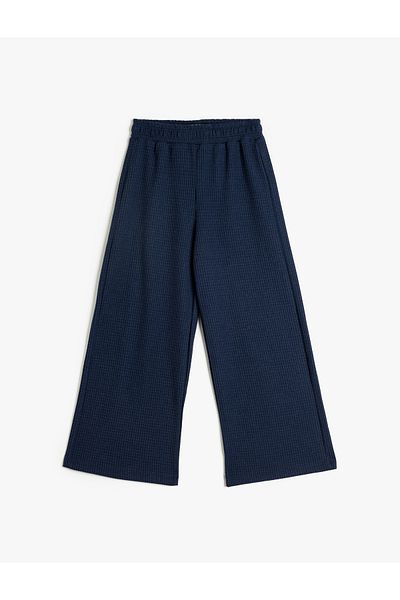 Koton Wide Leg Trousers Relaxed Cut Textured Elastic Waist