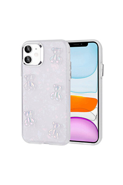 zore غطاء حماية لجهاز iPhone 11 من السيليكون اللامع مع أشكال بارزة - على شكل دب