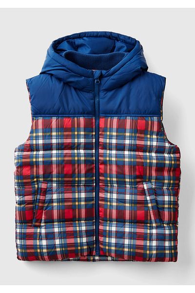 United Colors of Benetton Boy's Blue Mix Patterned Hooded Pufa Vest