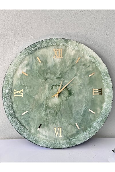 Özel Tasarım Mint Yeşili - Epoksi Duvar Saati -60 X 60 Cm