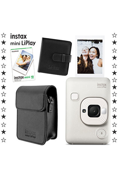 Fujifilm Instax mini LiPlay Hybrid Misty White Fotoğraf Makinesi 10'lu Film Albüm ve Deri Kılıf Hediye Seti