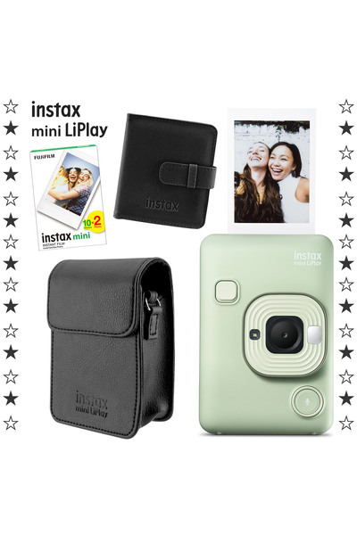 Fujifilm Instax mini LiPlay Hybrid Matcha Green Fotoğraf Makinesi 20'li Film Albüm ve Deri Kılıf Hediye Seti