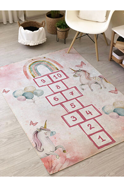 Evmila Sek Sek Gökkuşağı Desenli Dijital Baskı Çocuk Halısı