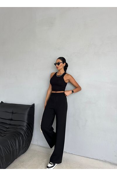 Ozy Fashion Women's Black Ribbed Knitwear Trousers - Tri001