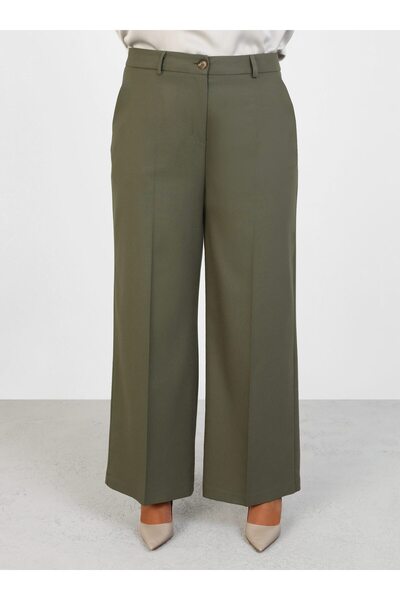 ALİA Plus Size Palazzo Trousers - Khaki - Alia