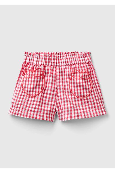 United Colors of Benetton Girls' Red All Patterned Fruit Shorts with Elastic Waist and Pockets