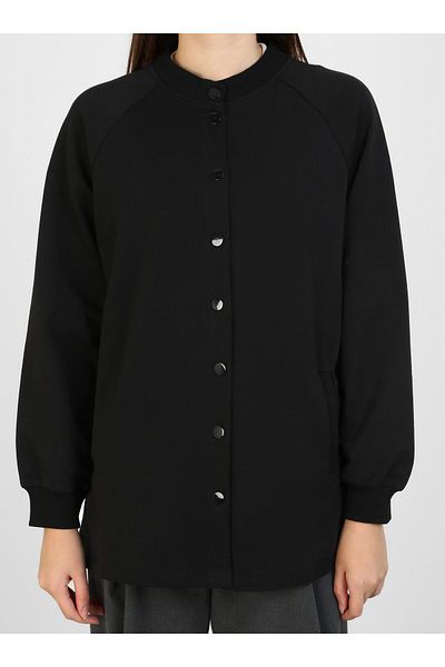 Benin Black Cotton Stand Collar Bomber Jacket