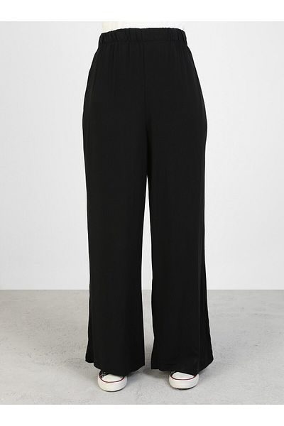 Benin Wide Leg Elastic Waist Viscose Trousers - Black - Benin