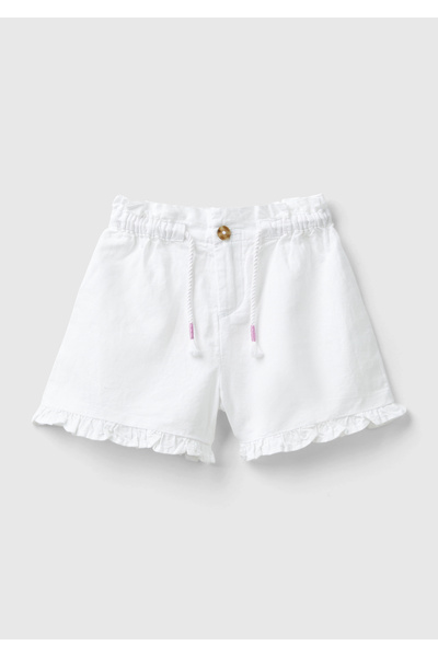 United Colors of Benetton Pantaloni scurți pentru fete cu volane albe - talie...