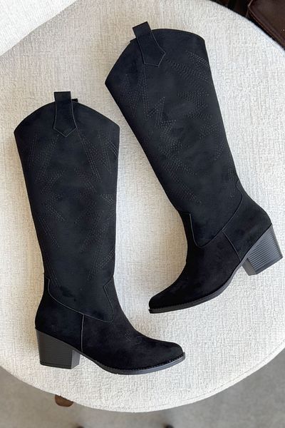 GOFFSHOES Черни велурени дамски каубойски ботуши Crus