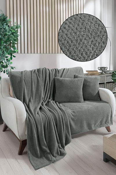 LADYNİL Wellsoft Green Throw Pillow Cover - Seat Cover and Tv Blanket 180X200 2 Pieces 45X45