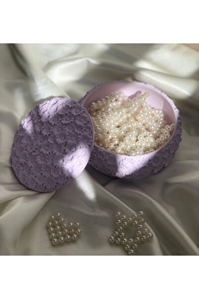 Hommark Lila Papatyalı takı toka kutusu,mum kutusu 15.5X5.5, dekoratif kapakl...