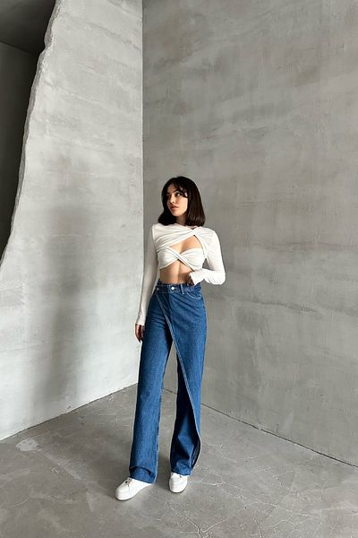 XRAY JEANS Pantaloni largi de blugi albastru închis cu fustă cu talie înaltă de damă