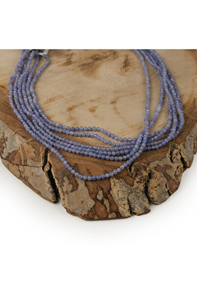 Prestij Boncuk 3 mm fasetirani tanzanit, prirodni kamen, niz perli