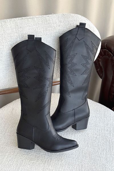 GOFFSHOES Дамски ботуши с каубойска кройка - черни кожени