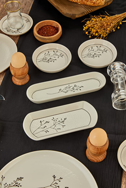 Erbaşlar Μαύρο Luxury Ανάγλυφο Δέρμα 21 τεμαχίων Σετ πρωινού για 6, Σετ