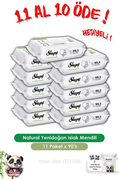 Sleepy 90 Natural Newborn Wet Wipes - Buy 11 Get 10 Rosie