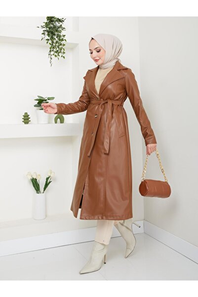 HARMAN BUTİK Women's Lined Leather Trench Coat