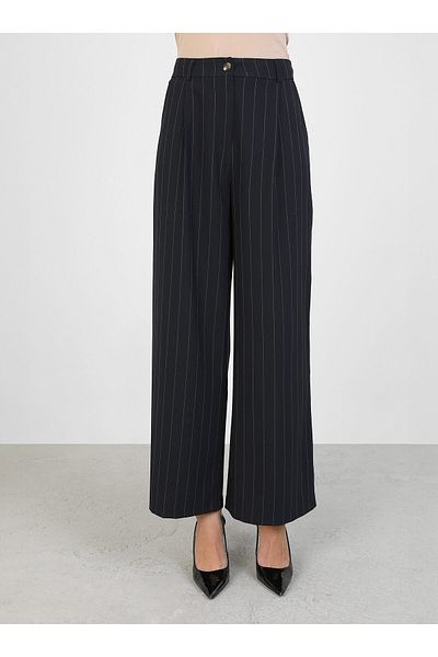 Refka Navy Blue Striped Loose Cut Classic Fabric Trousers - Navy Blue Striped - Refka