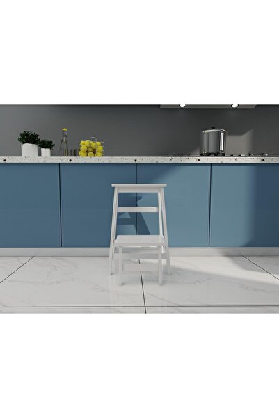 FASTWOOD Ahşap Katlanabilir Basamaklı Tabure Beyaz Renk