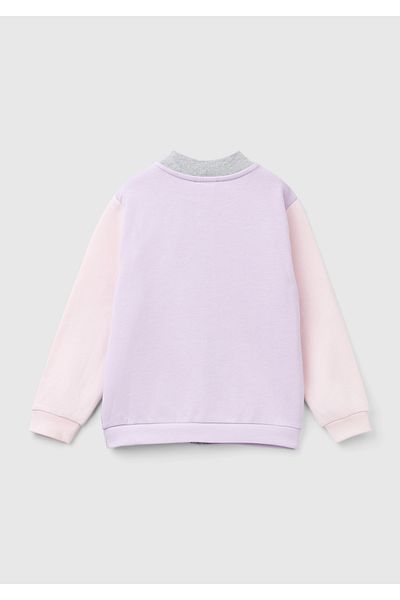 United Colors of Benetton Gray Melange Mix Girl's Sweatshirt - Logo Printed, Zippered Pocket