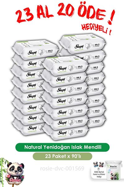 Sleepy Natural Newborn Wet Wipes - Buy 23 Get 20 Pay, 90 Pieces and Rosie