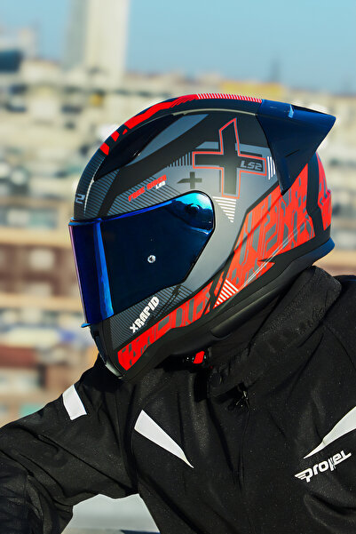 LS2 RAPID 2 RA XTREET MAT SİYAH-KIRMIZI KASK+SPOILER