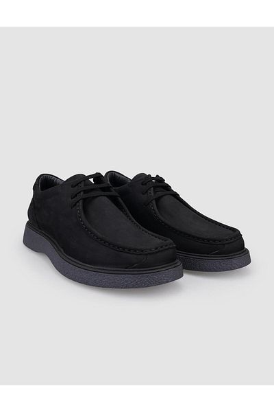 Cabani 100% Genuine Leather Black Nubuck Lace-Up Men's Casual Shoes