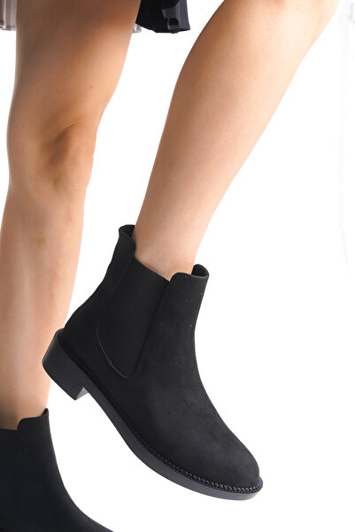 marinarosse Kadın Vanessa Siyah Süet Lastik Detaylı Kısa Bilek Bot