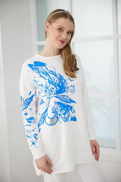 Moodbasic Indigo Silver Foil Printed Sweatshirt
