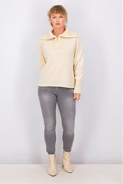 Tchibo Women High Neckline Long Sleeve Textured Sweater, Antique White