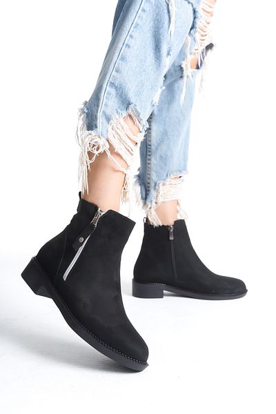 marinarosse Γυναικεία Victor Black Suede με φερμουάρ Λεπτομερή κοντά μποτάκια