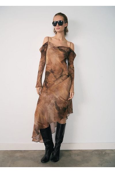MANGO Woman Šifonové šaty se vzorem