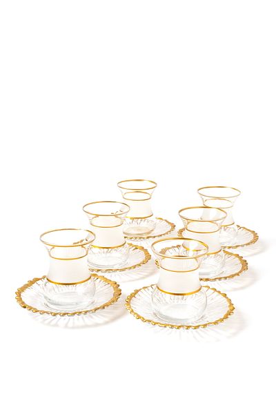 MEST 12 Pieces Gold Gilded Glass Tea Cup Set for 6 People – Carry Your Elegance on Your Tableways