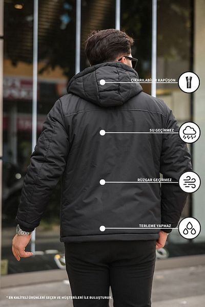 KOCCI Winter Water and Cold Proof with Fur Inside Detachable Hooded Winter Men's Coat
