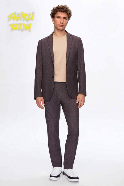 D'S Damat Ds Damat Slim Fit Καφέ εμπριμέ μαγικό κοστούμι