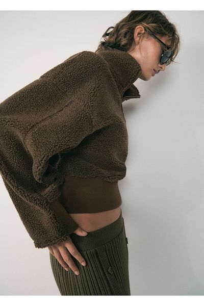MANGO Woman Furry Zipper Sweatshirt