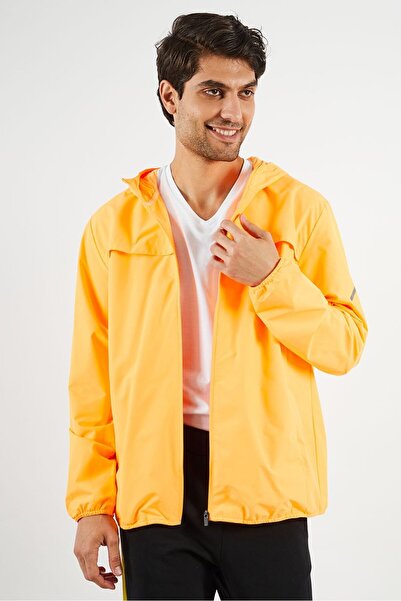 Tchibo Men Sportswear Fit Long Sleeve Hooded Windproof Jacket, Neon Orange