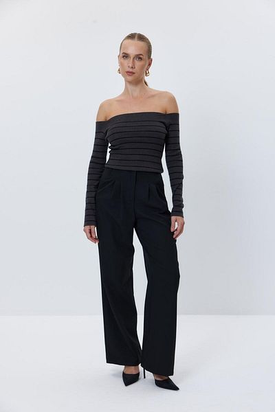 Tuba Butik Tricotaj cu dungi cu gât barca Pulover de damă antracit