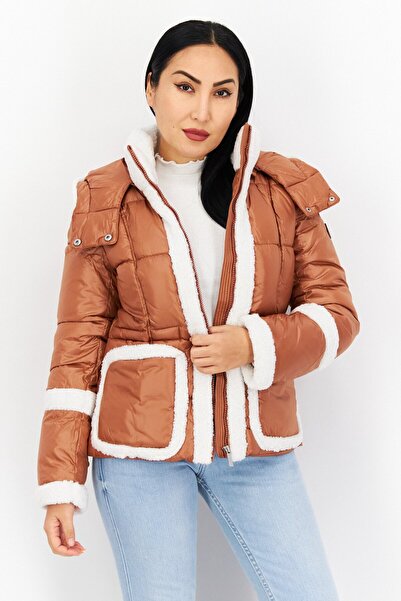 French Connection سترة نسائية سادة بغطاء للرأس، باللون الأزرق الملكي