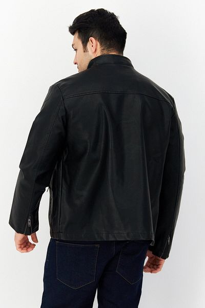 French Connection Men Plain Leather Motor Jacket Black