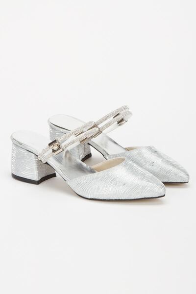 UYEGE Kansas Series Women's Silver Stone Detailed Heeled Stiletto Evening Dress Shoes