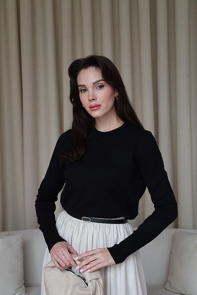 Tuba Butik Crew Neck Basic Knitwear Black Women's Sweater